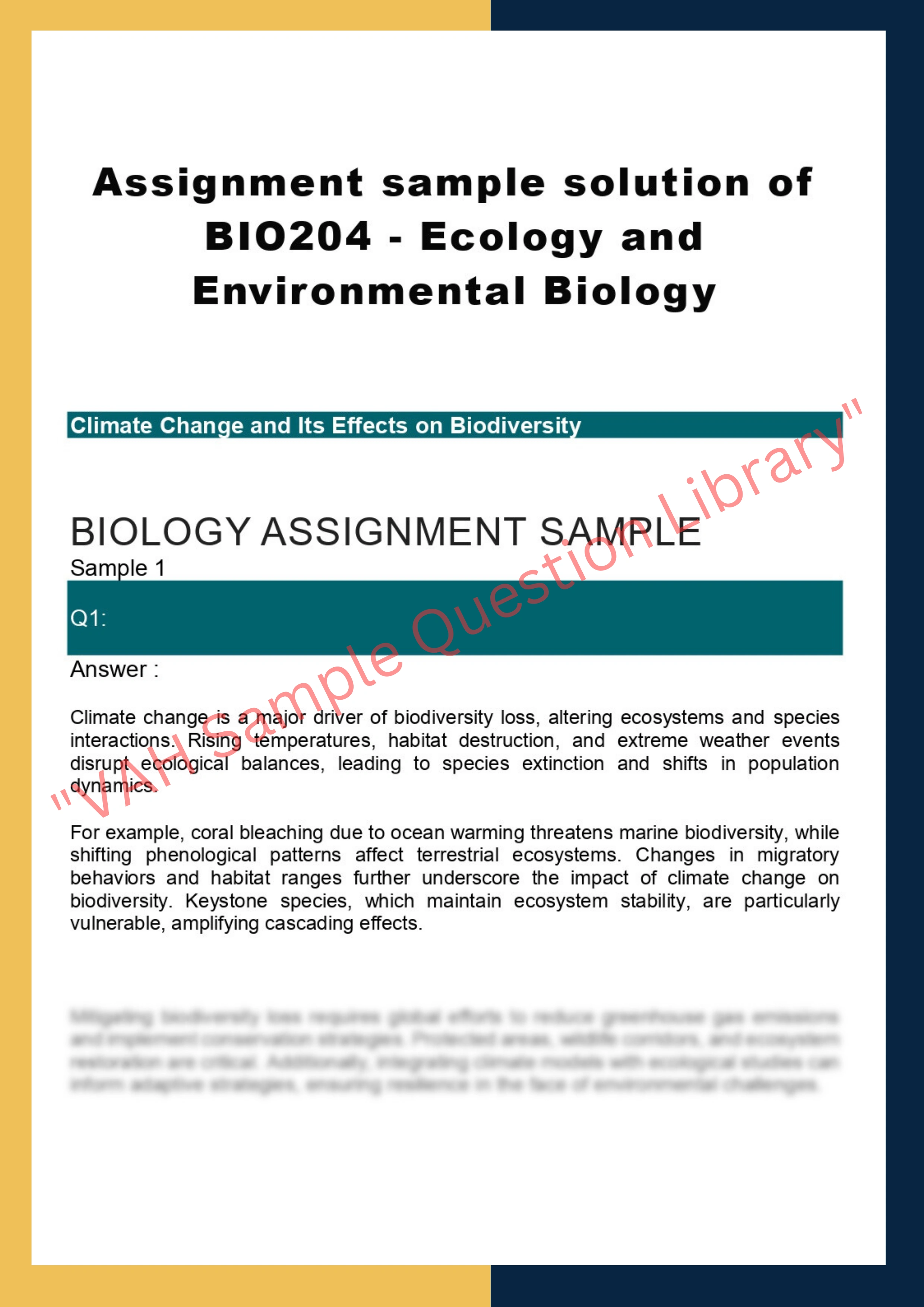 Assignment sample solution of BIO204 - Ecology and Environmental Biology 0